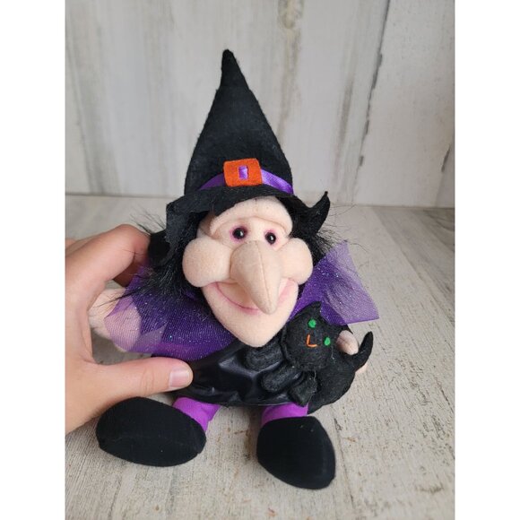 Vintage black cat mini plush witch stuffed animal Halloween decor unique - Picture 2 of 7
